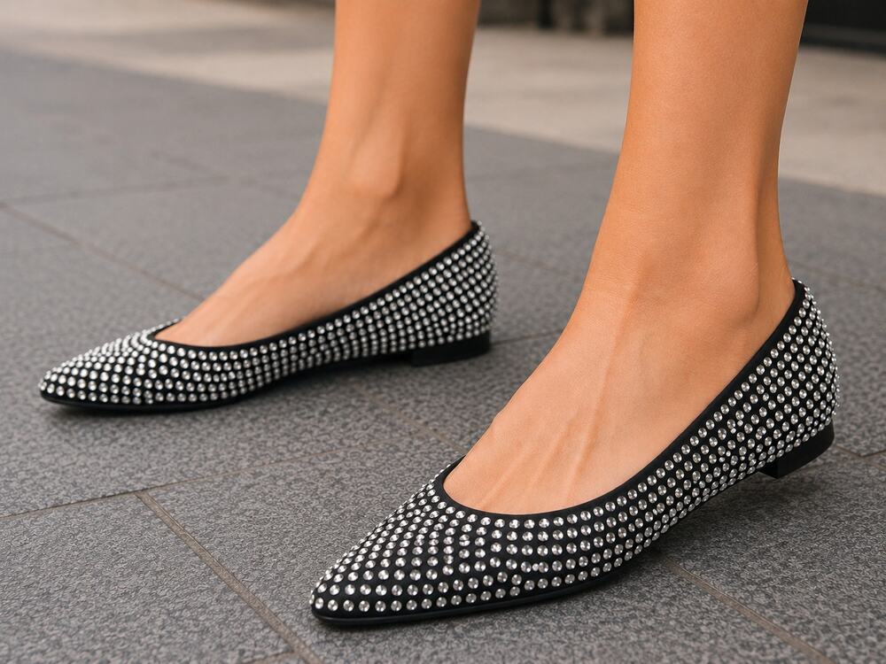 Zara NWT Black Rhinestone Pointed Toe Ballet Flats 7.5 8